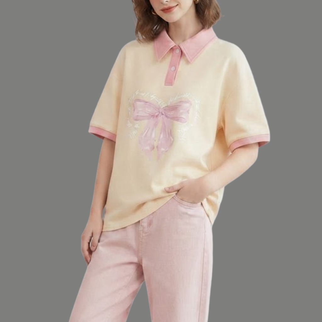 Relaxed Fit Graphic Ribbon Polo Shirt