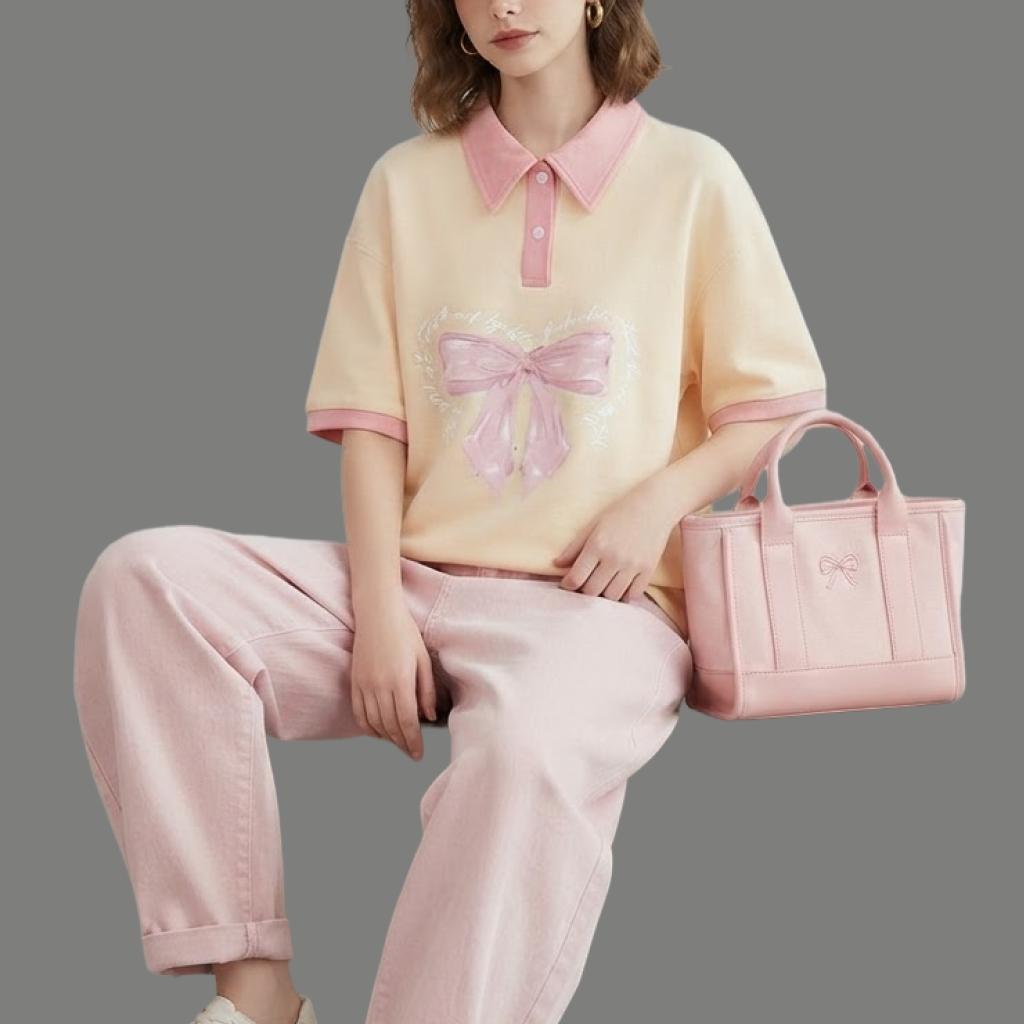 Relaxed Fit Graphic Ribbon Polo Shirt