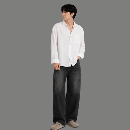 Essential Long Sleeve Pocket Textured Casual Shirt