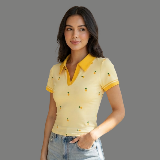 Streetwear Pineapple Print Open Collar Top