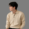 Classic Cable Knit Long Sleeve Polo Sweater