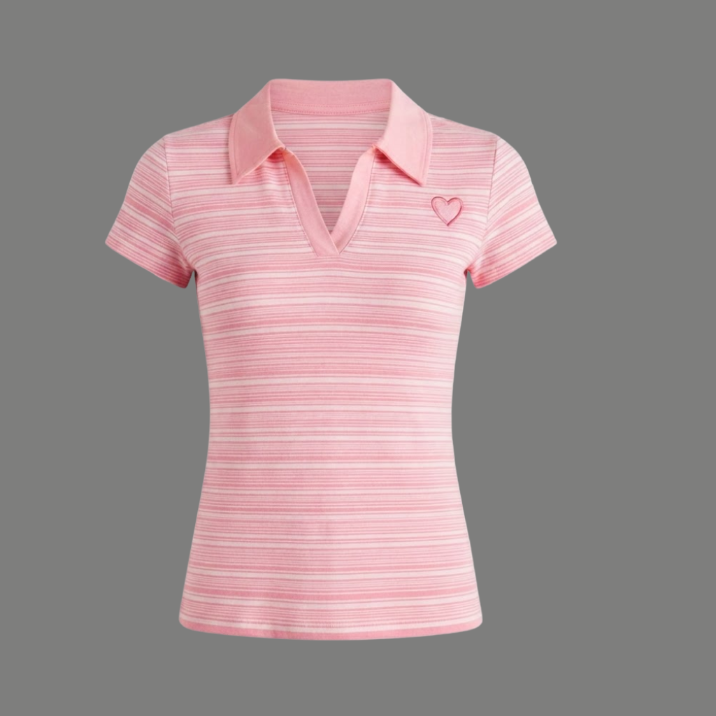 Modern Fitted Striped Heart Graphic Polo