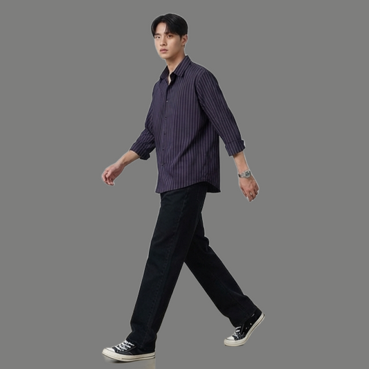 Classic Long Sleeve Vertical Pinstripe Button Shirt