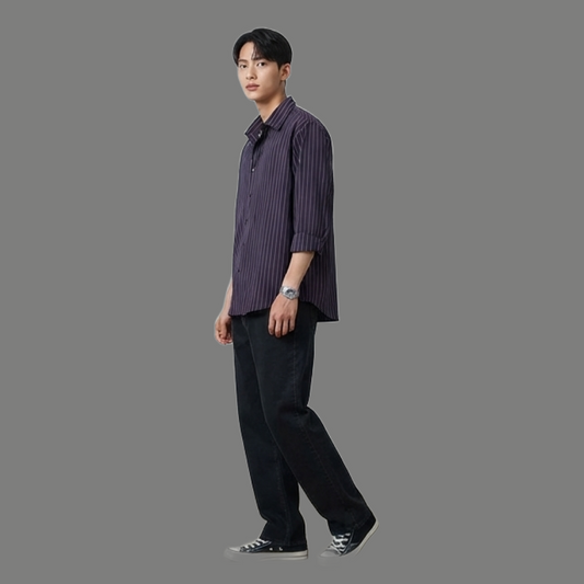 Classic Long Sleeve Vertical Pinstripe Button Shirt