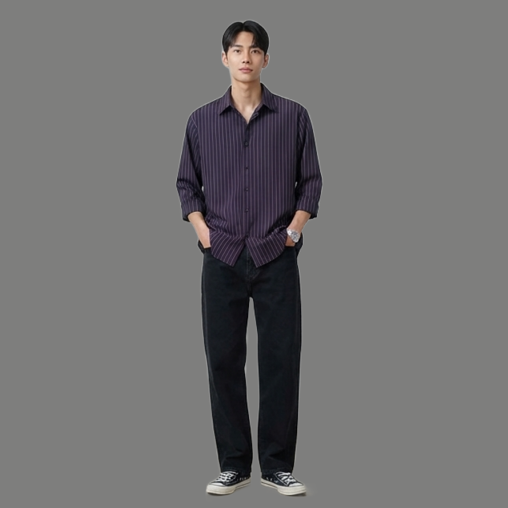 Classic Long Sleeve Vertical Pinstripe Button Shirt