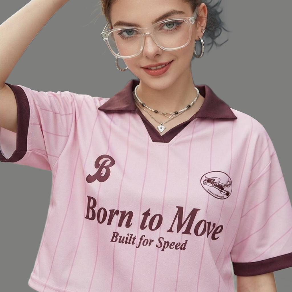 Urban Contrast Collar Graphic Crop Jersey