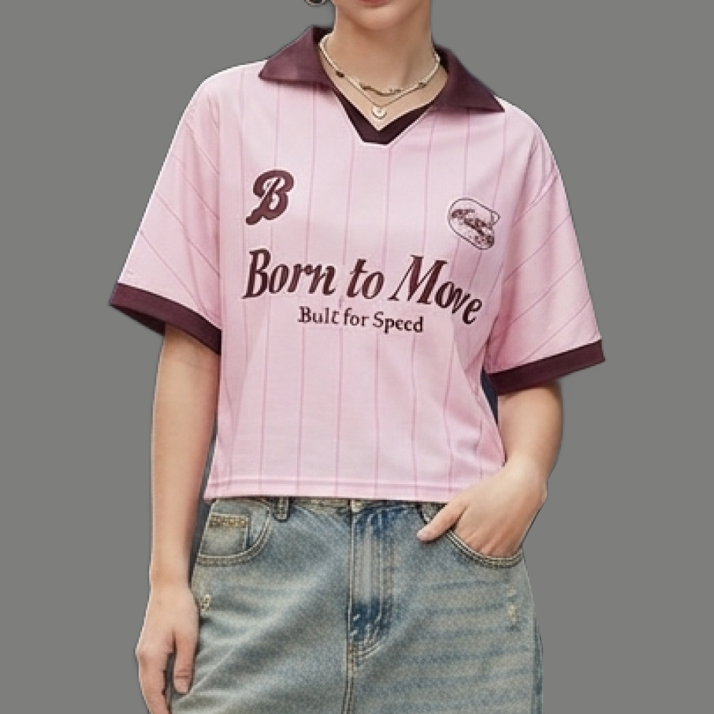 Urban Contrast Collar Graphic Crop Jersey