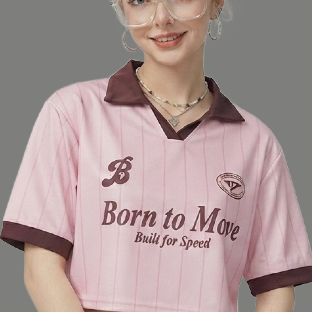 Urban Contrast Collar Graphic Crop Jersey