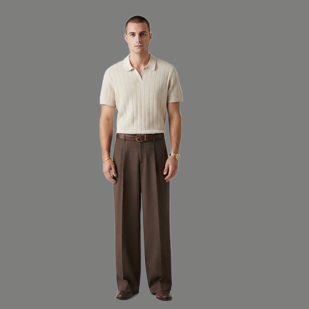 Classic Short Sleeve Ribbed Open Collar Knit Polo
