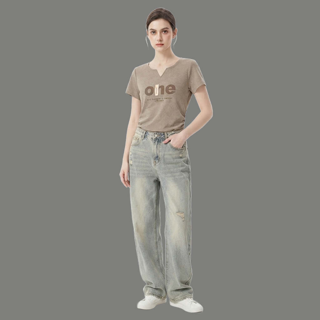 Urban Acid Wash Split Neck Graphic Top