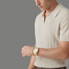 Classic Short Sleeve Ribbed Open Collar Knit Polo