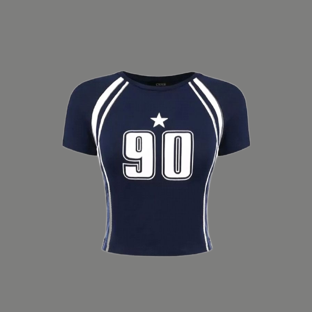 Slim Fit Number Star Graphic Crop Top