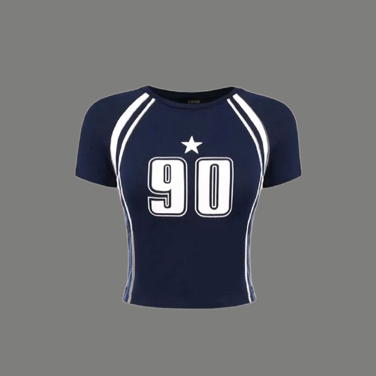 Slim Fit Number Star Graphic Crop Top