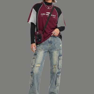 Casual Loose Fit Graphic Panel T-Shirt