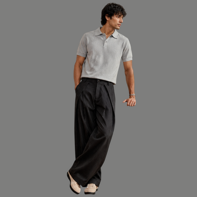 Tailored Pinstripe Double Pleated Baggy Pants