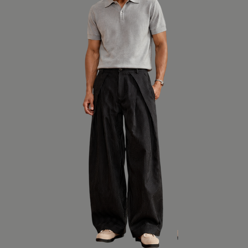 Tailored Pinstripe Double Pleated Baggy Pants
