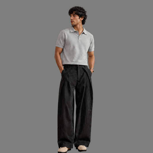 Tailored Pinstripe Double Pleated Baggy Pants