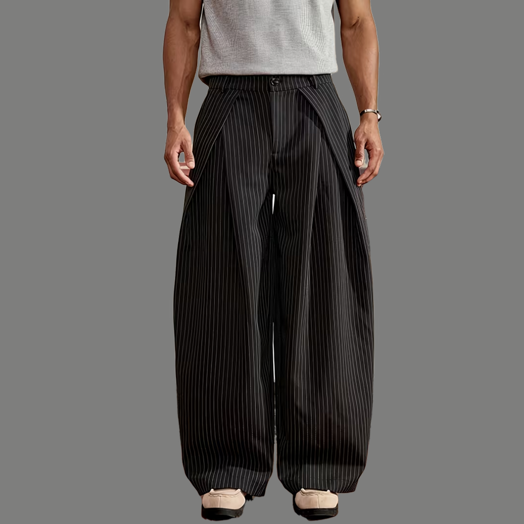 Tailored Pinstripe Double Pleated Baggy Pants