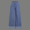 Oversized Pinstripe Cuffed Wide Denim Jeans