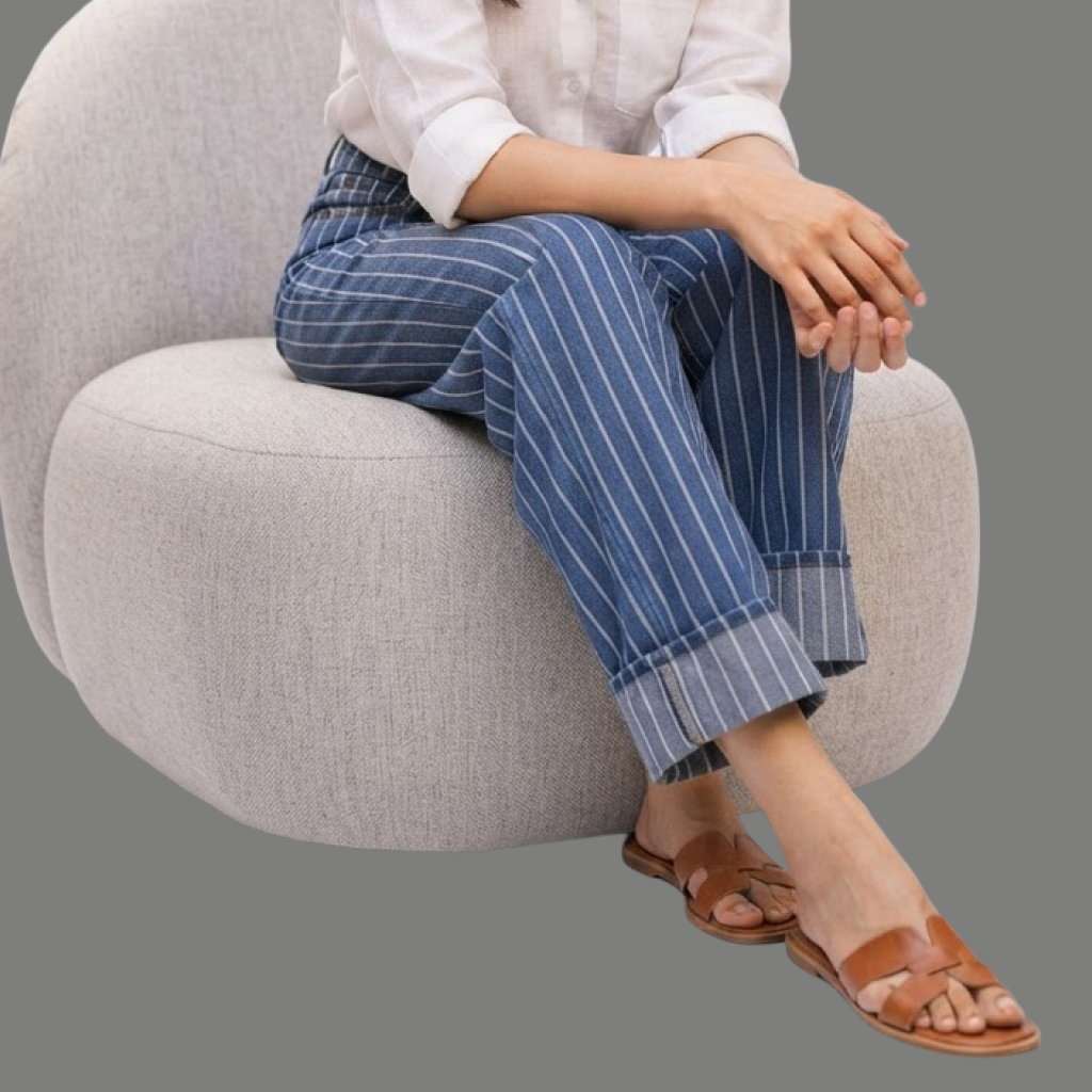 Oversized Pinstripe Cuffed Wide Denim Jeans