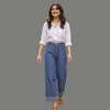 Oversized Pinstripe Cuffed Wide Denim Jeans
