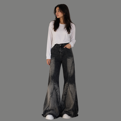 Oversized Wide Leg Paneled Flare Jeans