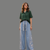 Oversized Embroidered Drawstring Wide Leg Jeans