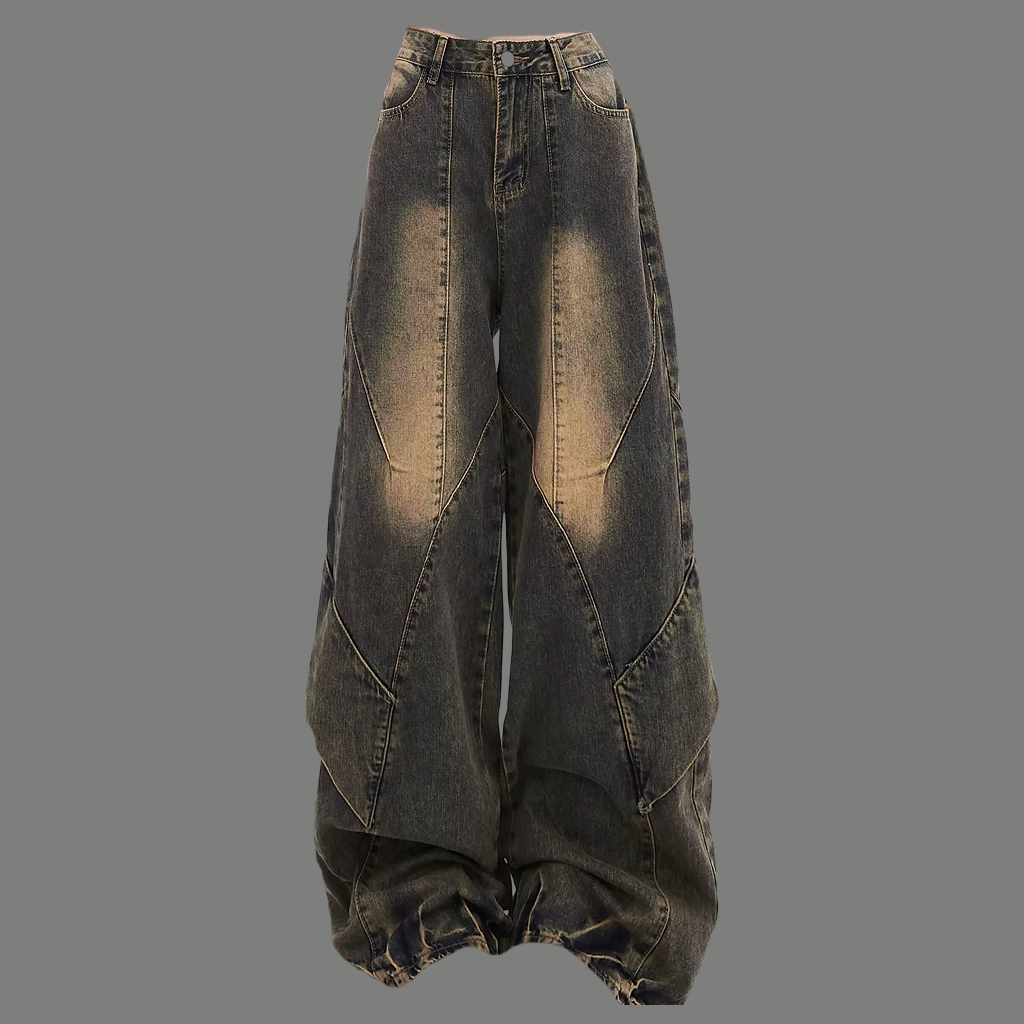 Oversized Wide Leg Paneled Denim Jeans