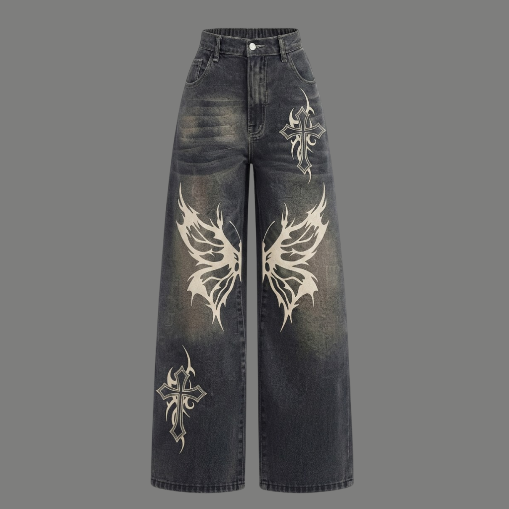 Modern High Waist Graphic Printed Jeans