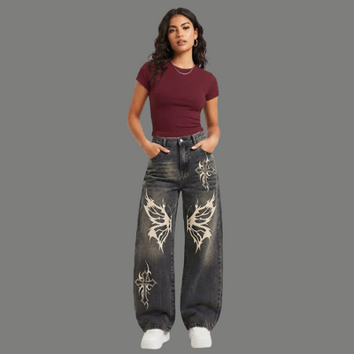 Modern High Waist Graphic Printed Jeans