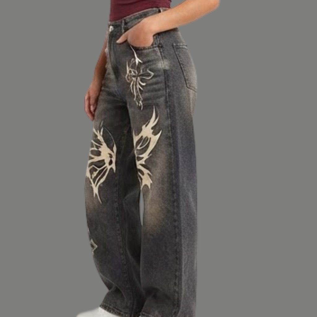 Modern High Waist Graphic Printed Jeans