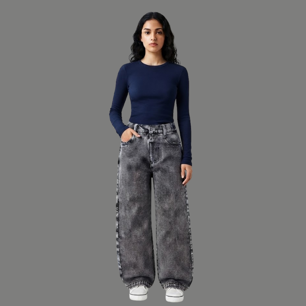 Urban Wide Leg Washed Baggy Denim Jeans