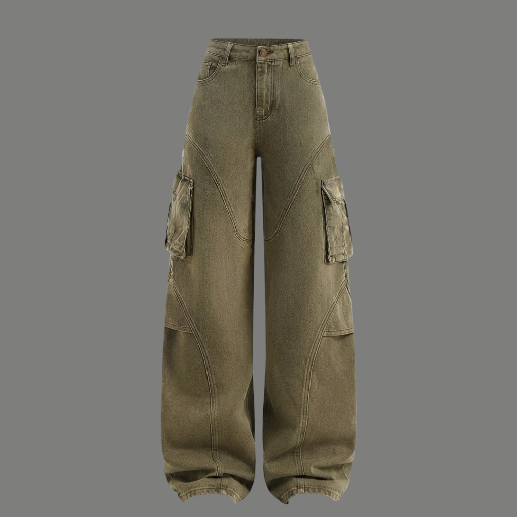 Relaxed Fit Washed Cargo Denim Pants