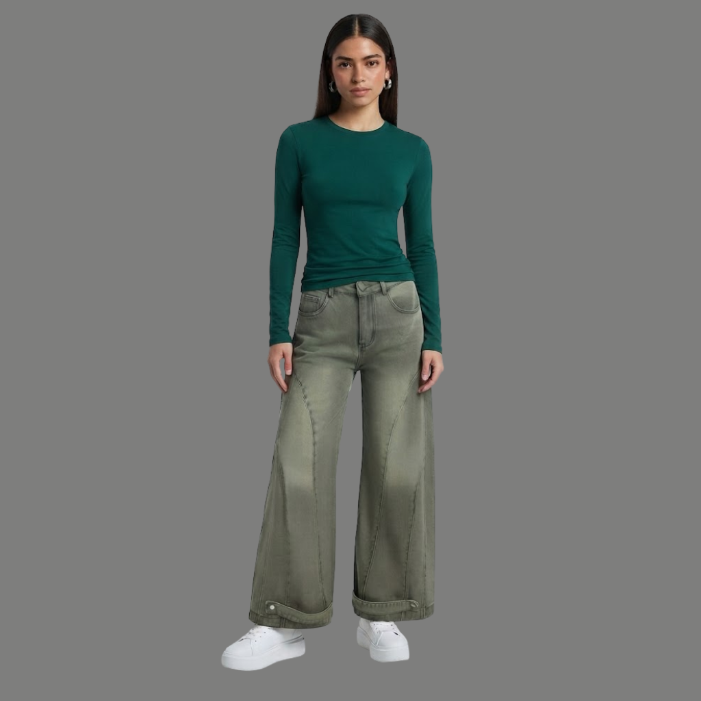 Relaxed Fit Paneled Flare Denim Pants