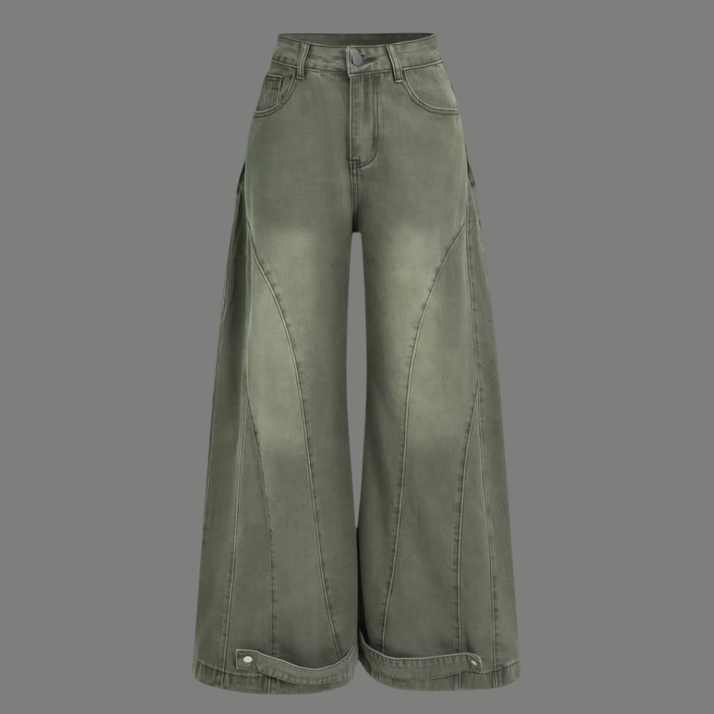 Relaxed Fit Paneled Flare Denim Pants