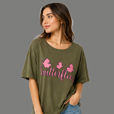 Relaxed Fit Butterfly Graphic Scoop Neck Top