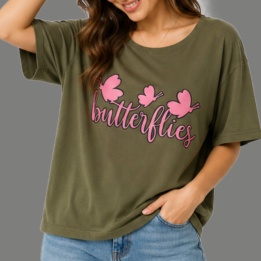 Relaxed Fit Butterfly Graphic Scoop Neck Top