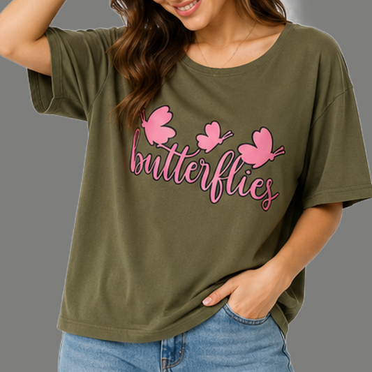 Relaxed Fit Butterfly Graphic Scoop Neck Top