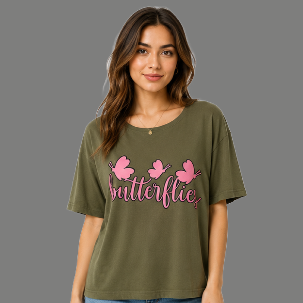 Relaxed Fit Butterfly Graphic Scoop Neck Top