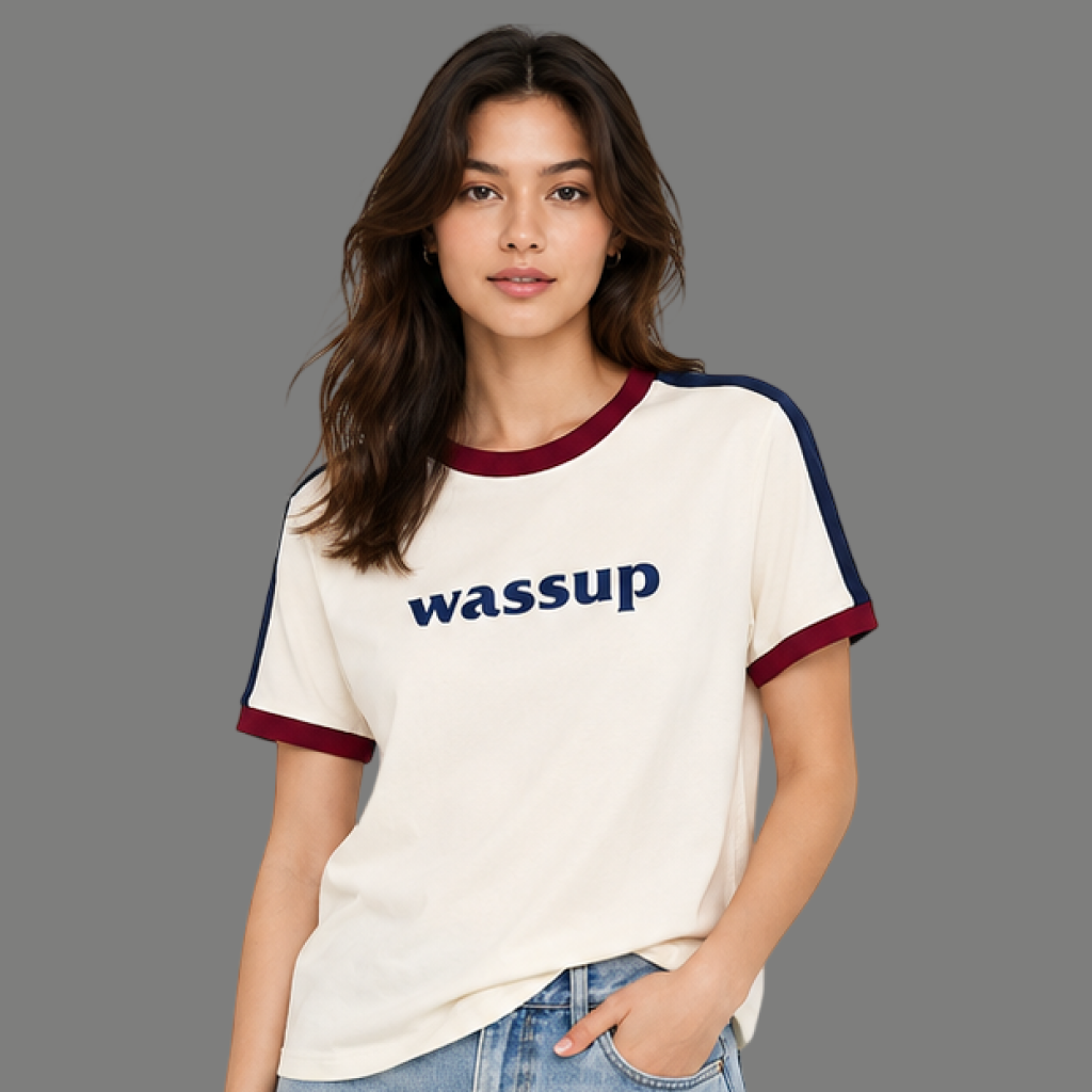 Vintage Graphic Font Striped Ringer Tee