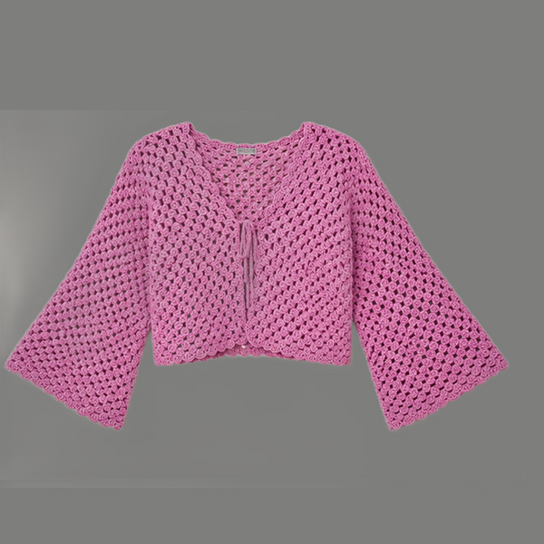 Open Front Crochet Tie Front Bell Sleeve Cardigan