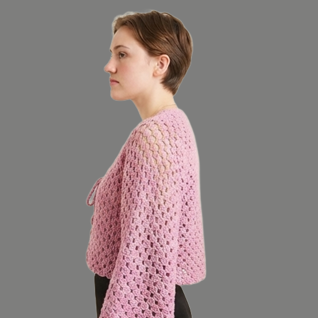 Open Front Crochet Tie Front Bell Sleeve Cardigan