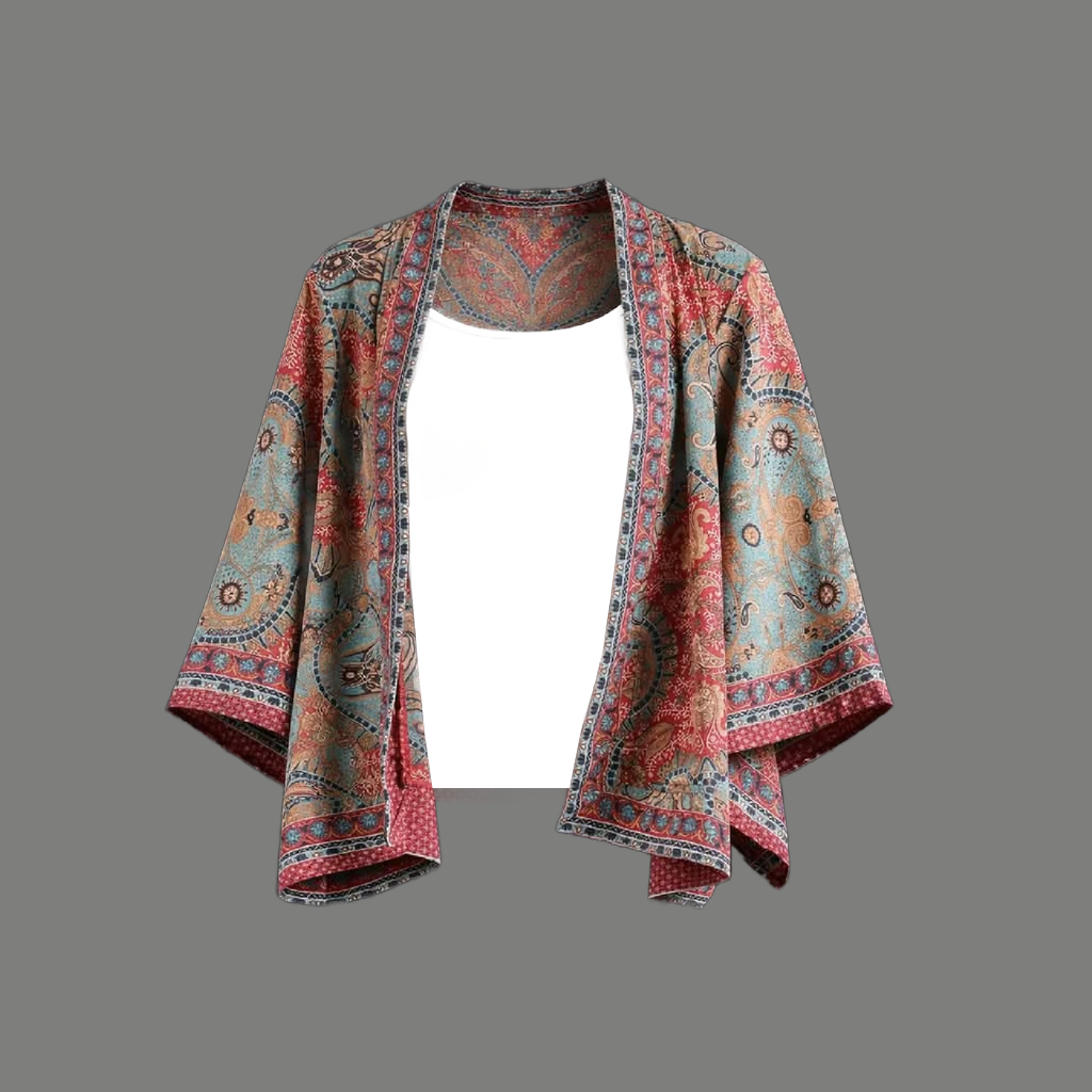 Vintage Paisley Print Open Front Kimono Cardigan