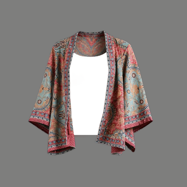Vintage Paisley Print Open Front Kimono Cardigan
