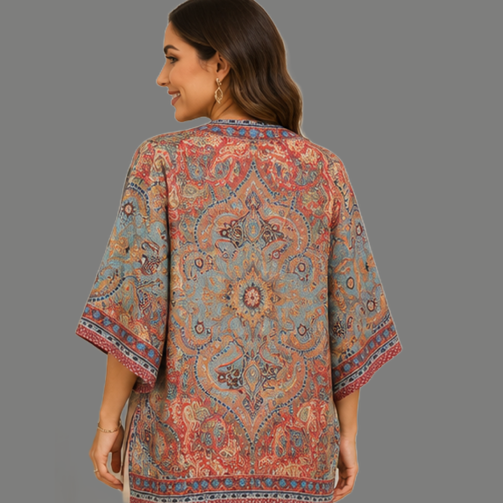 Vintage Paisley Print Open Front Kimono Cardigan