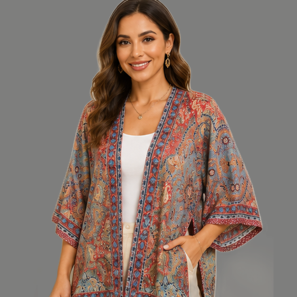Vintage Paisley Print Open Front Kimono Cardigan