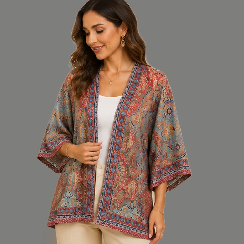 Vintage Paisley Print Open Front Kimono Cardigan