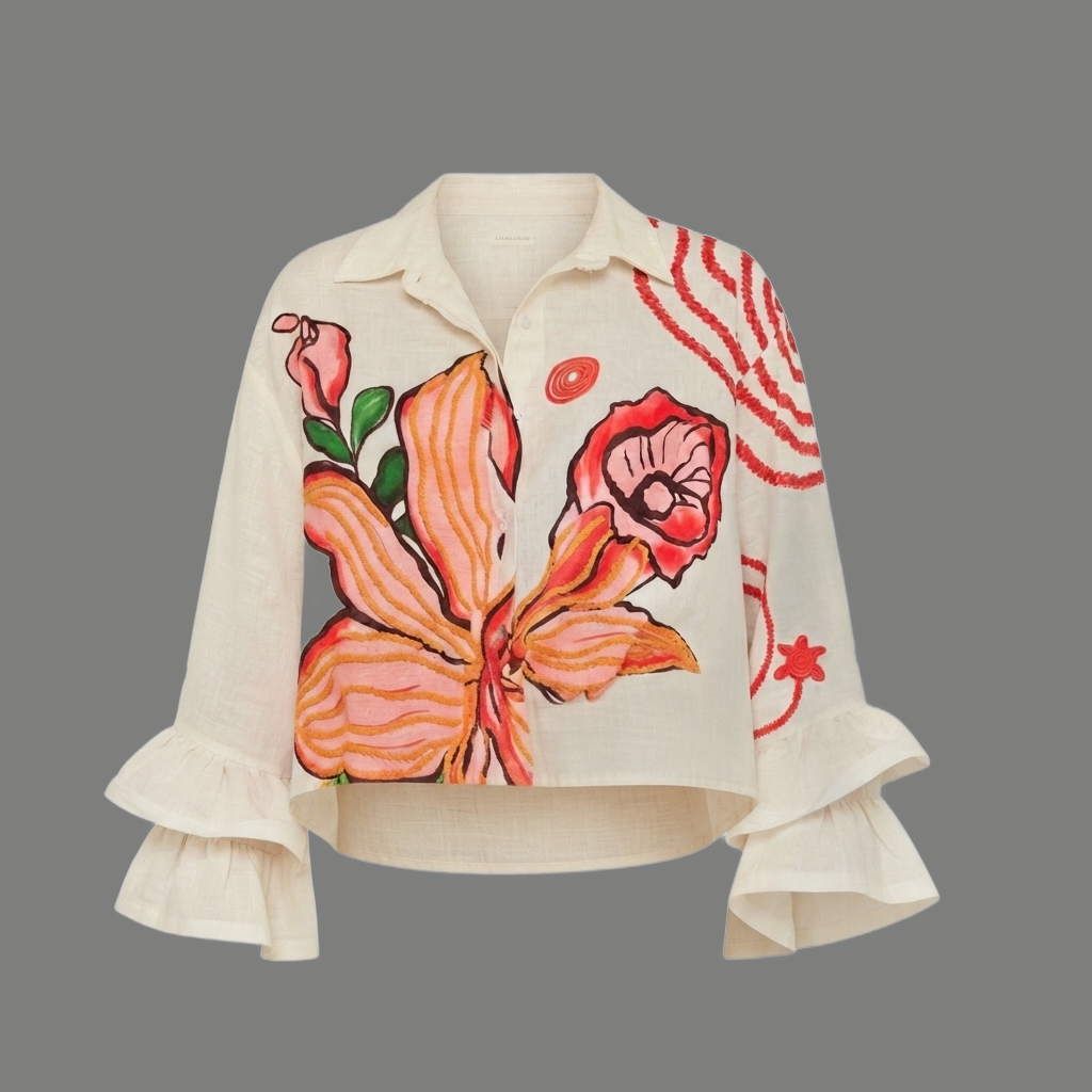 Vintage Floral Print Tiered Ruffle Sleeve Top