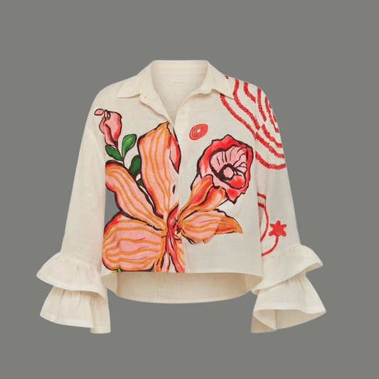 Vintage Floral Print Tiered Ruffle Sleeve Top