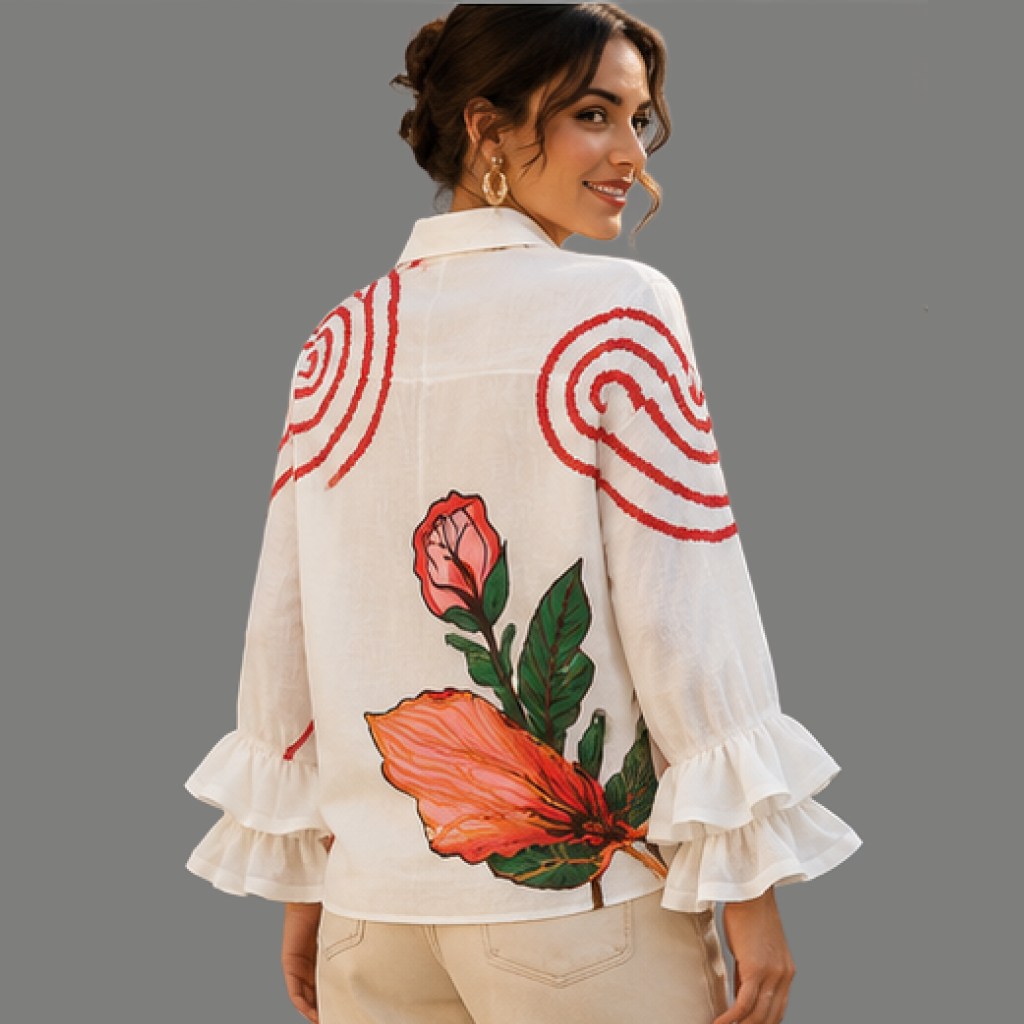 Vintage Floral Print Tiered Ruffle Sleeve Top